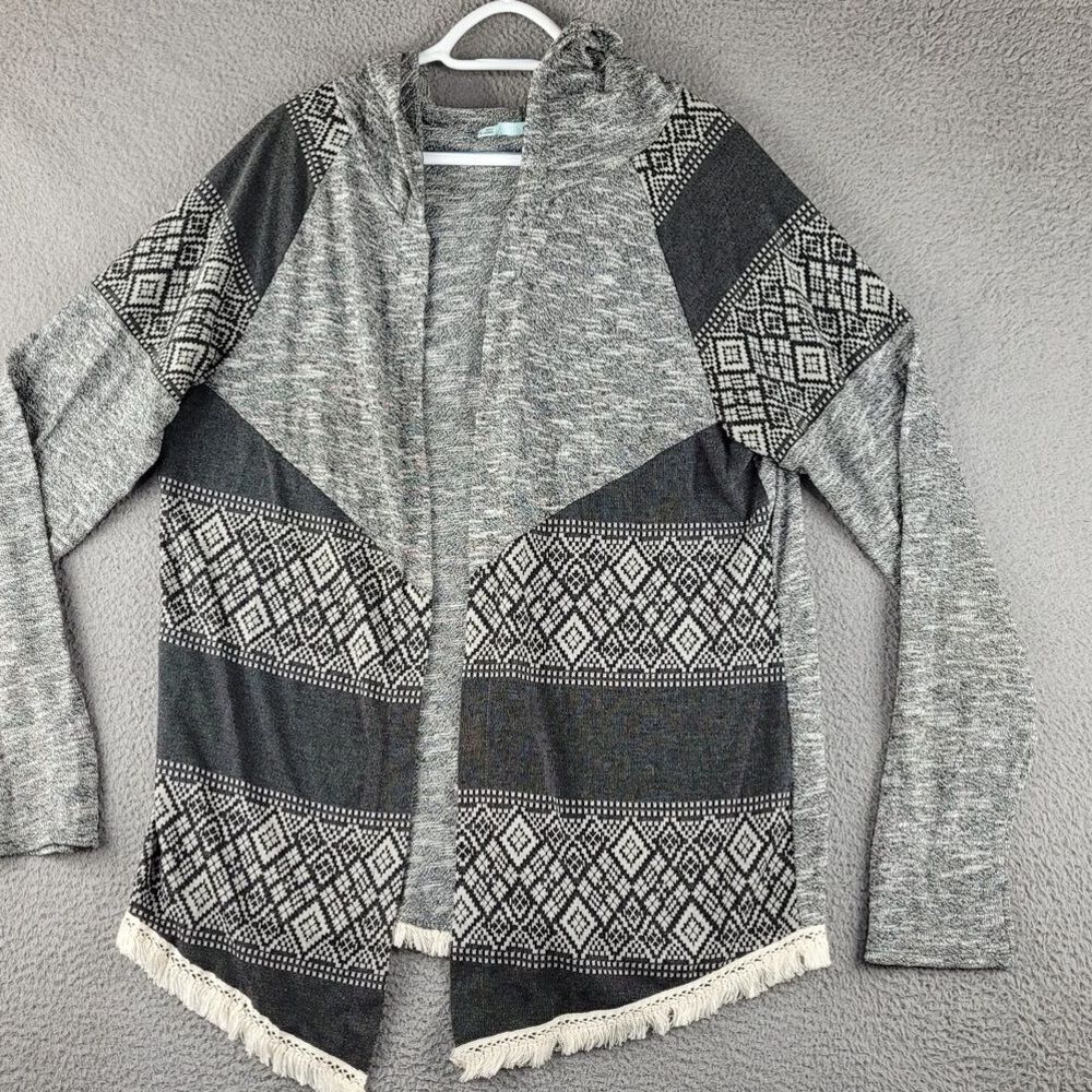 Maurices Cardigan Open Front Women's Medium Gray Hooded Layered Look Office
